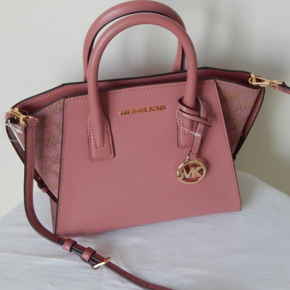 NWT $558 Michael Kors Avril Leather Small TZ MK Logo Rose Satchel Crossbody Bag - Picture 5 of 12